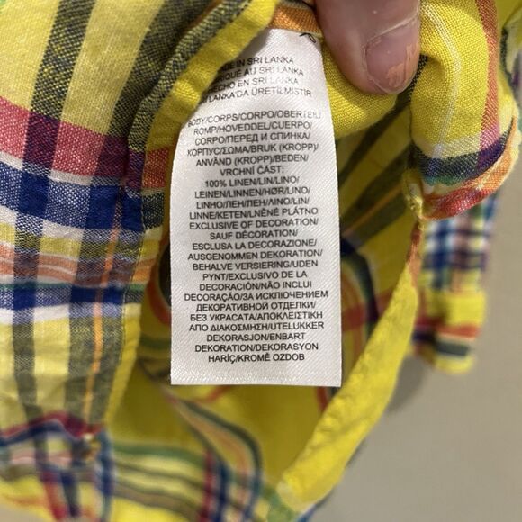 Lauren Ralph Lauren Womens Shirt Linen L Yellow Plaid Long Sleeve Button Up - Picture 3 of 7